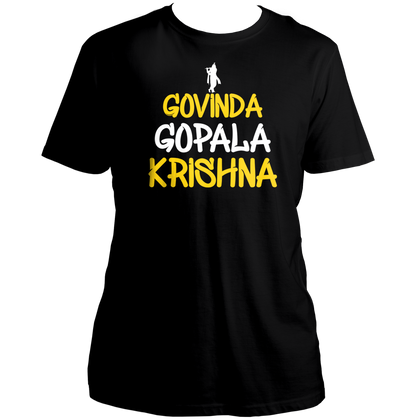 Black Govinda Gopala Krishna T-shirt with Krishna bhakti print by Garrari