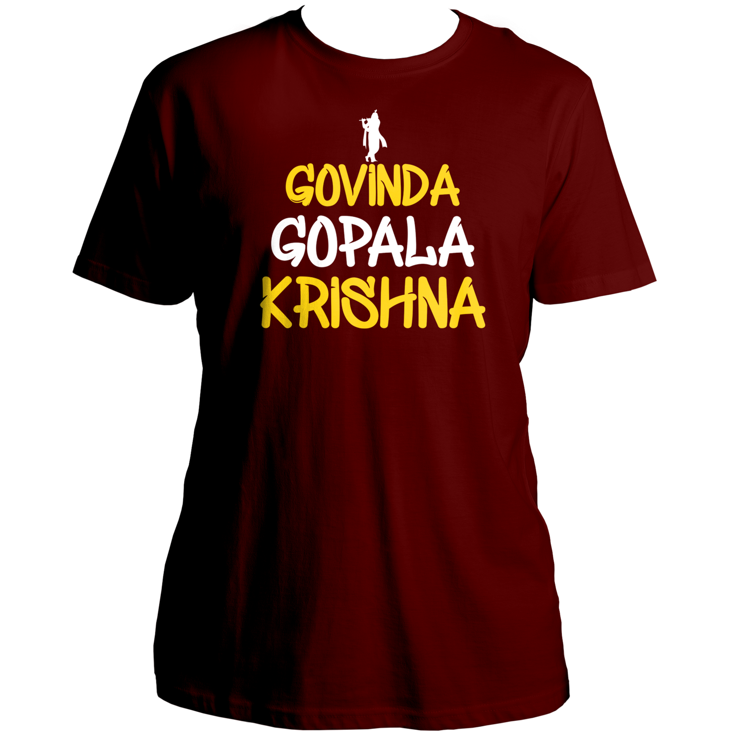 Maroon Govinda Gopala Krishna T-shirt with Vrindavan inspired Krishna print by Garrari