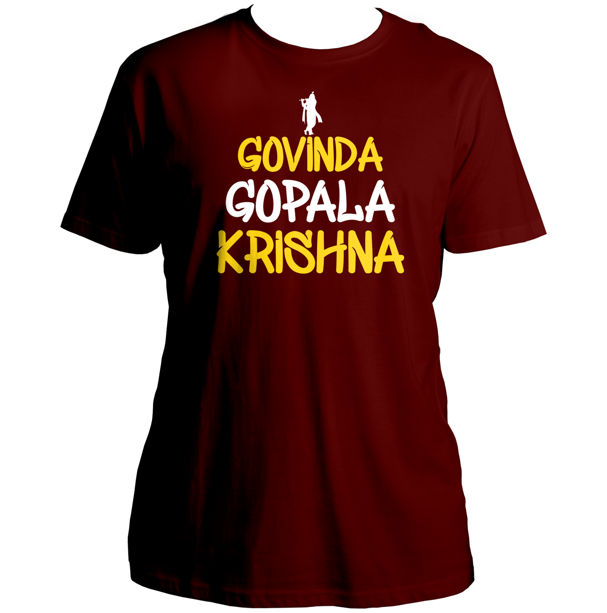 Maroon Govinda Gopala Krishna T-shirt with Vrindavan inspired Krishna print by Garrari