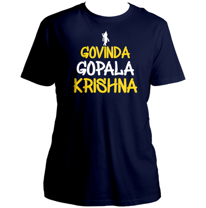 Navy Blue Govinda Gopala Krishna T-shirt with Krishna devotional print by Garrari