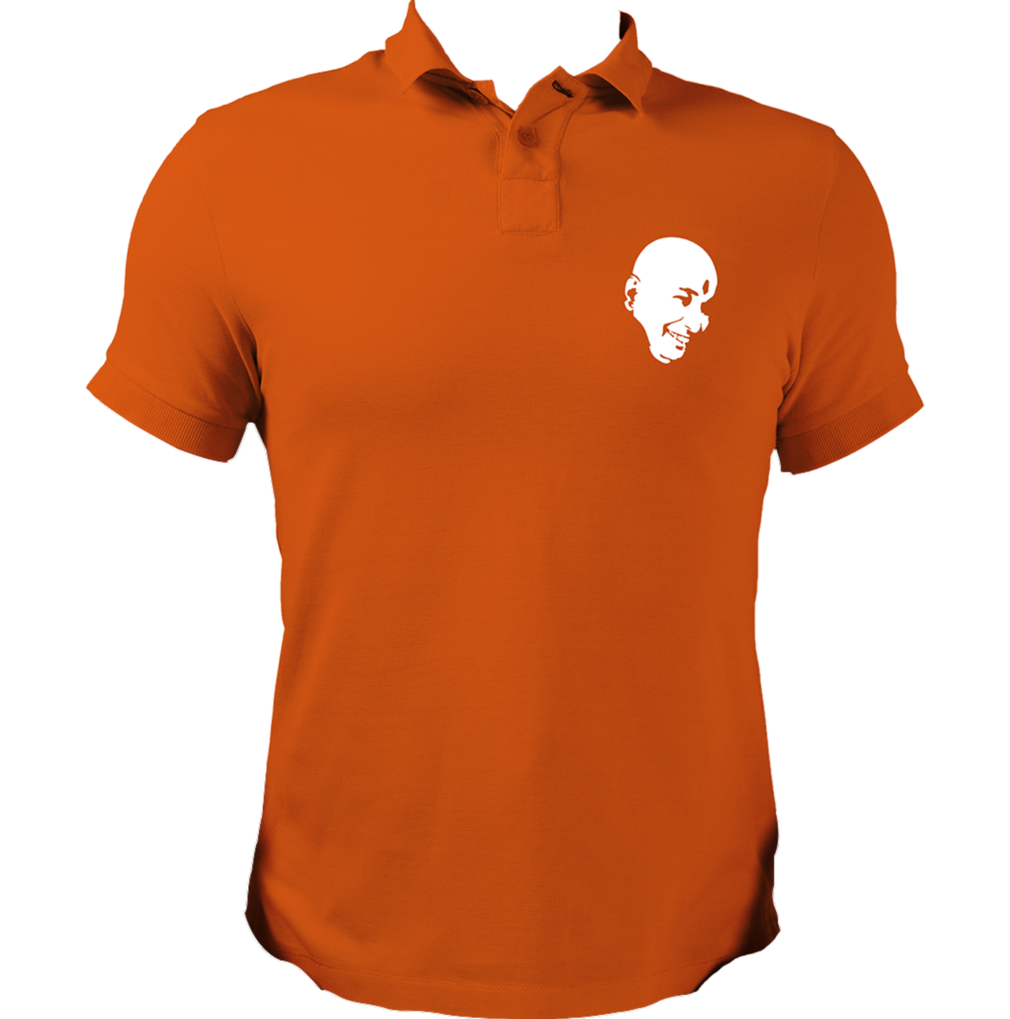 Orange Guruji polo T-shirt with Guruji face portrait print by Garrari