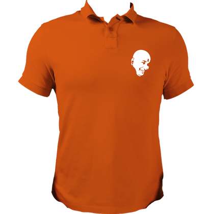 Orange Guruji polo T-shirt with Guruji face portrait print by Garrari
