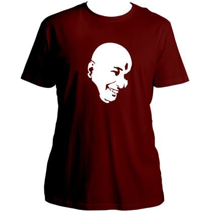 Maroon Guruji unisex T-shirt with Bade Mandir Wale Guruji print by Garrari