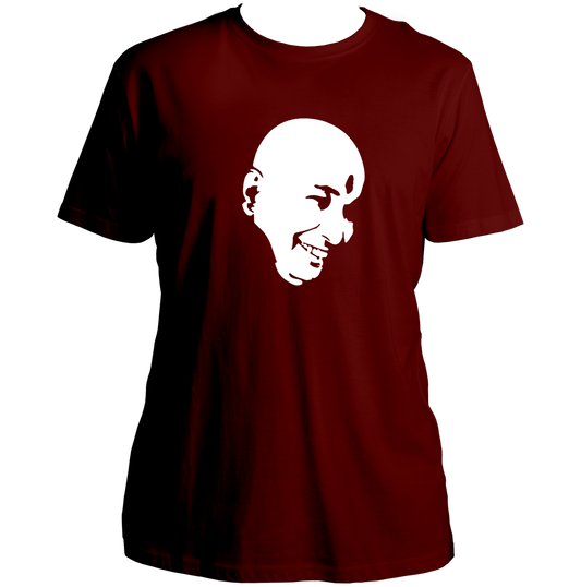 Maroon Guruji unisex T-shirt with Bade Mandir Wale Guruji print by Garrari