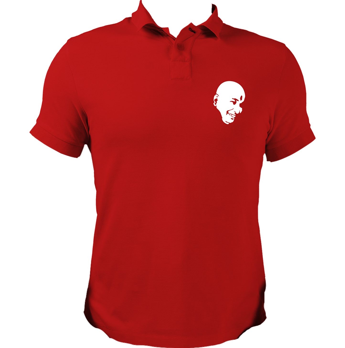 Red Guruji polo T-shirt with Bade Mandir Wale Guruji print by Garrari