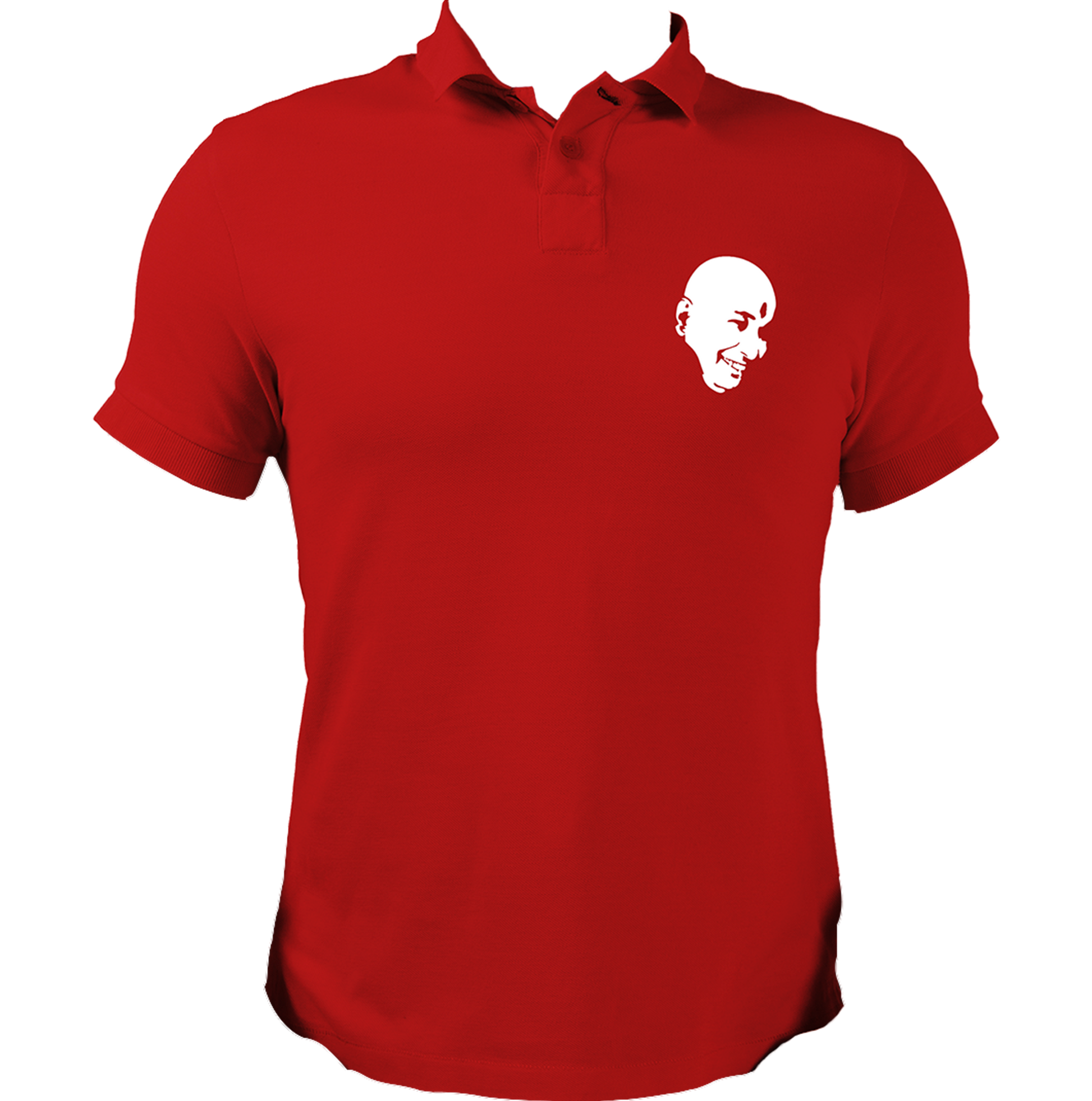 Red Guruji polo T-shirt with Bade Mandir Wale Guruji print by Garrari