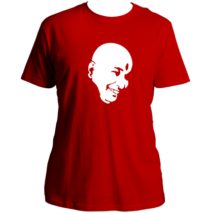 Red Guruji unisex T-shirt with Bade Mandir Wale Guruji print by Garrari