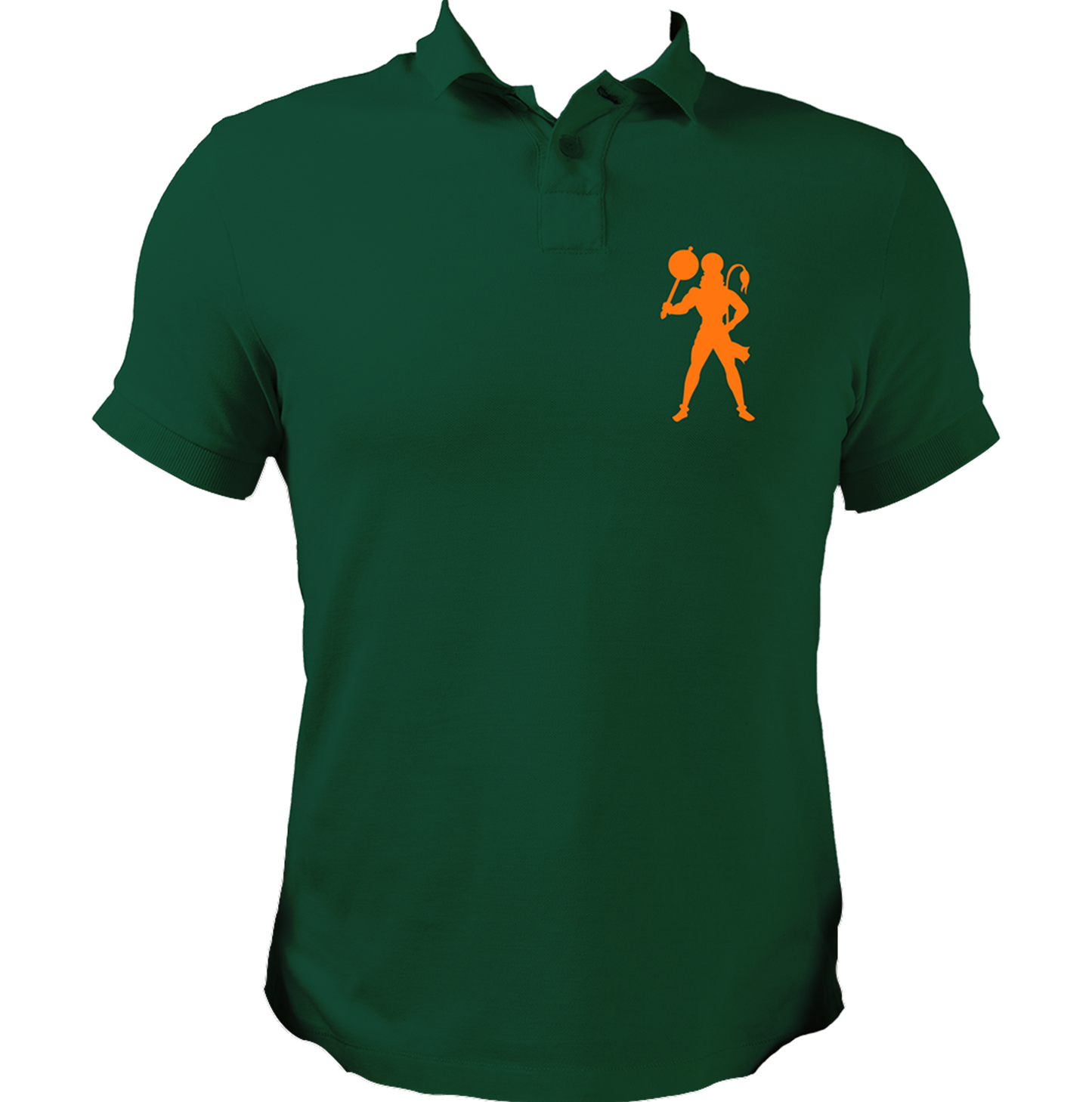 Dark Green Hanuman Ji polo T-shirt with Bajrangbali devotional print by Garrari