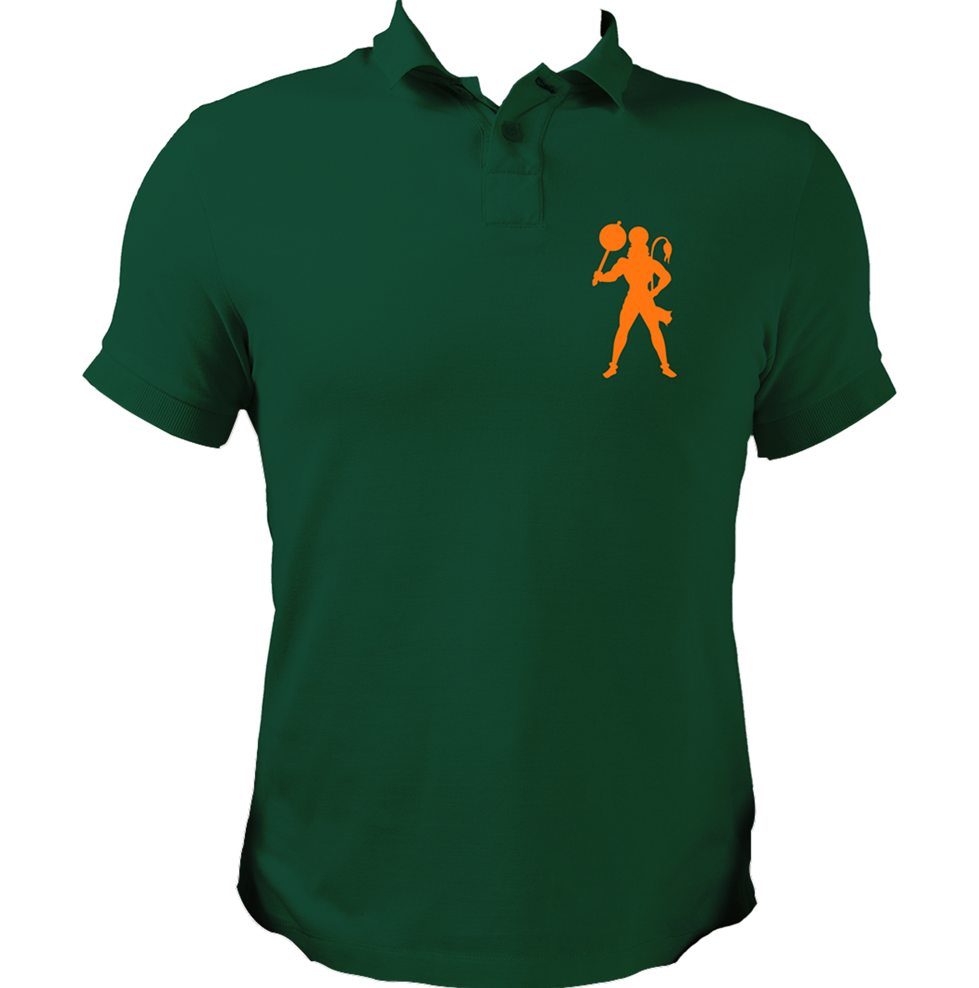 Dark Green Hanuman Ji polo T-shirt with Bajrangbali devotional print by Garrari