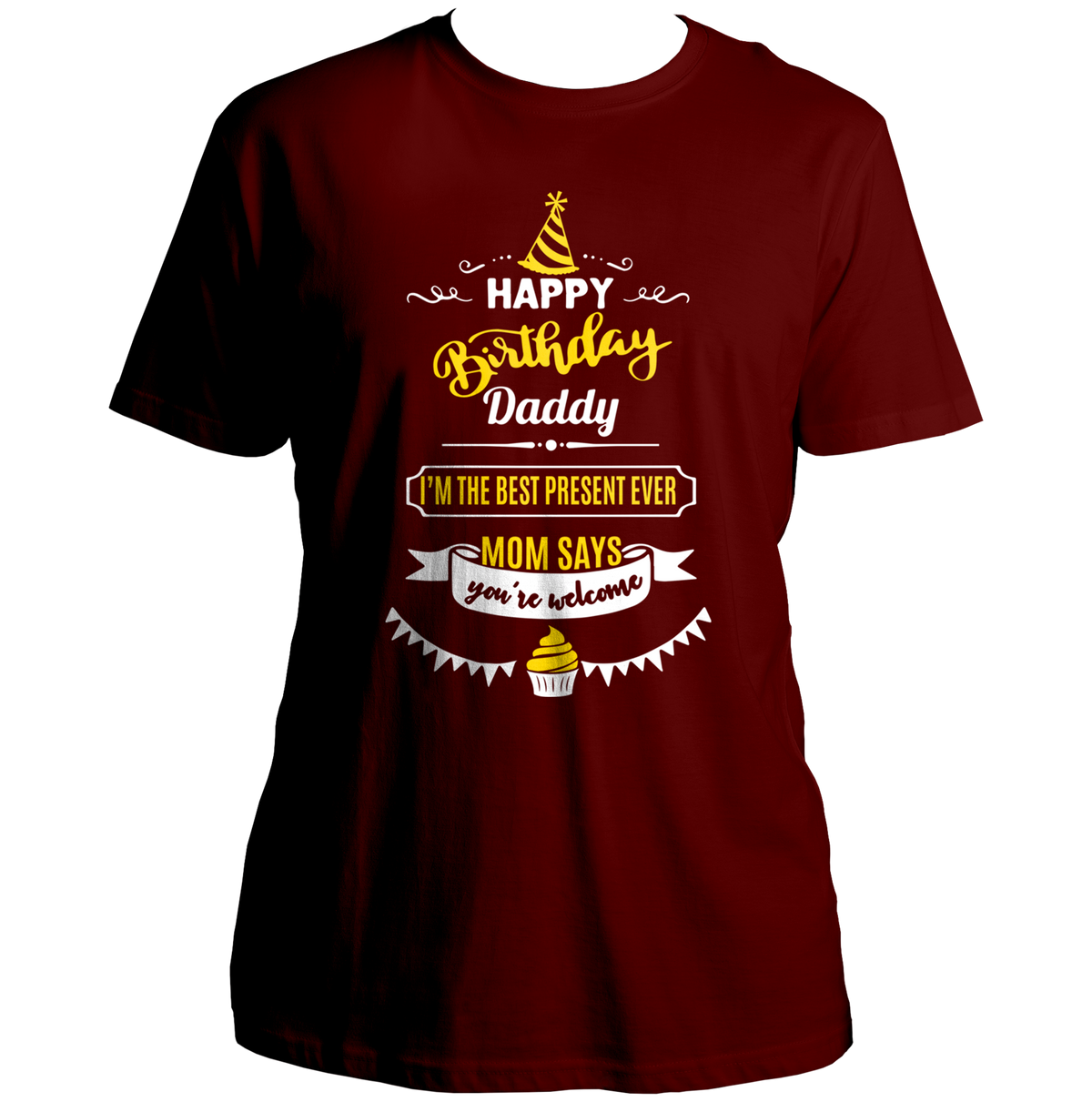 Maroon Happy Birthday Daddy Unisex T-Shirt by Garrari for father's birthday celebration