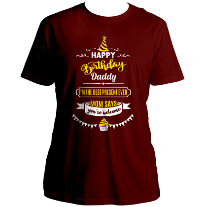 Maroon Happy Birthday Daddy Unisex T-Shirt by Garrari for father's birthday celebration