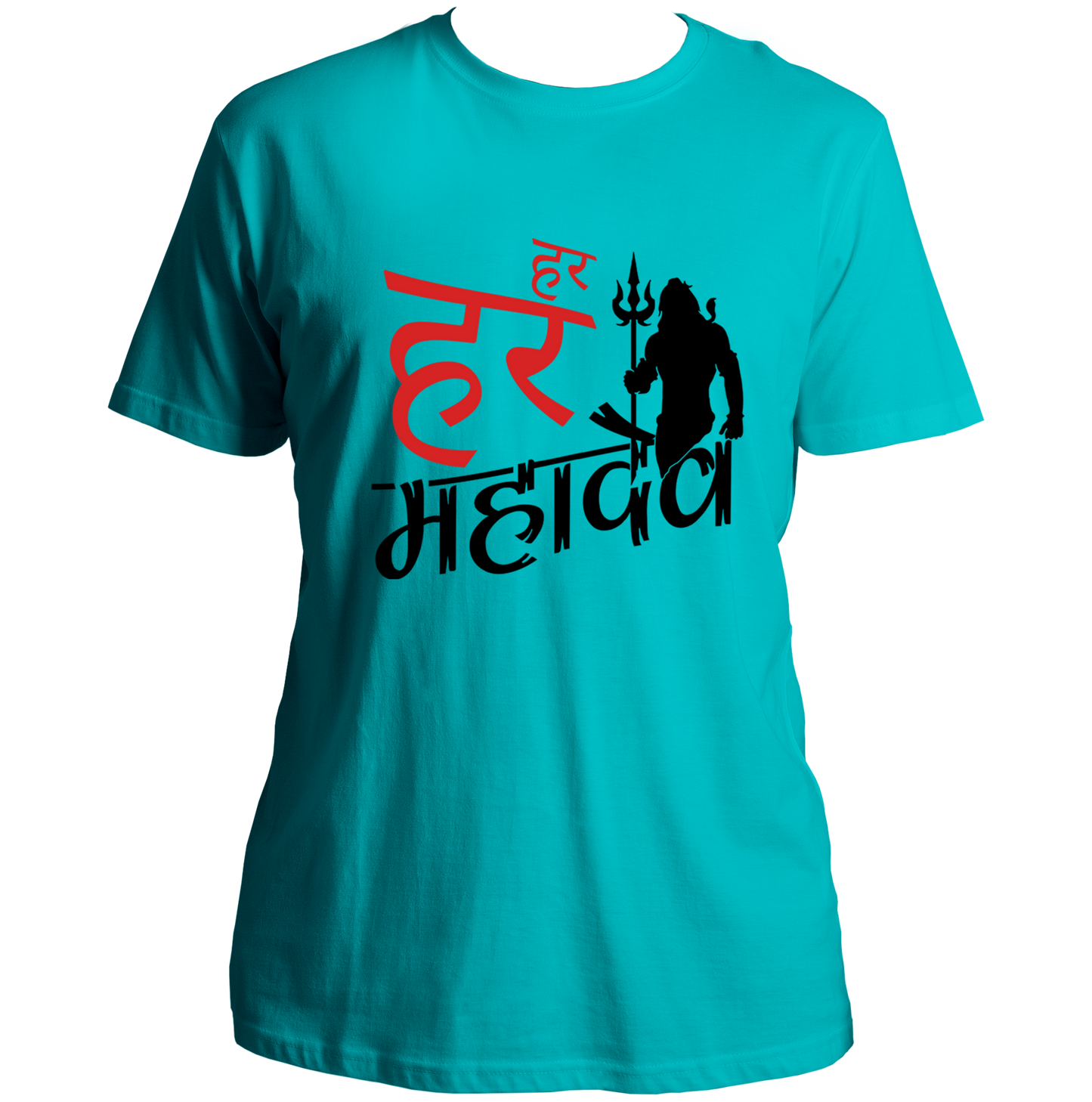 Aqua Blue Har Har Mahadev unisex T-shirt with Hindi Mahadev print by Garrari