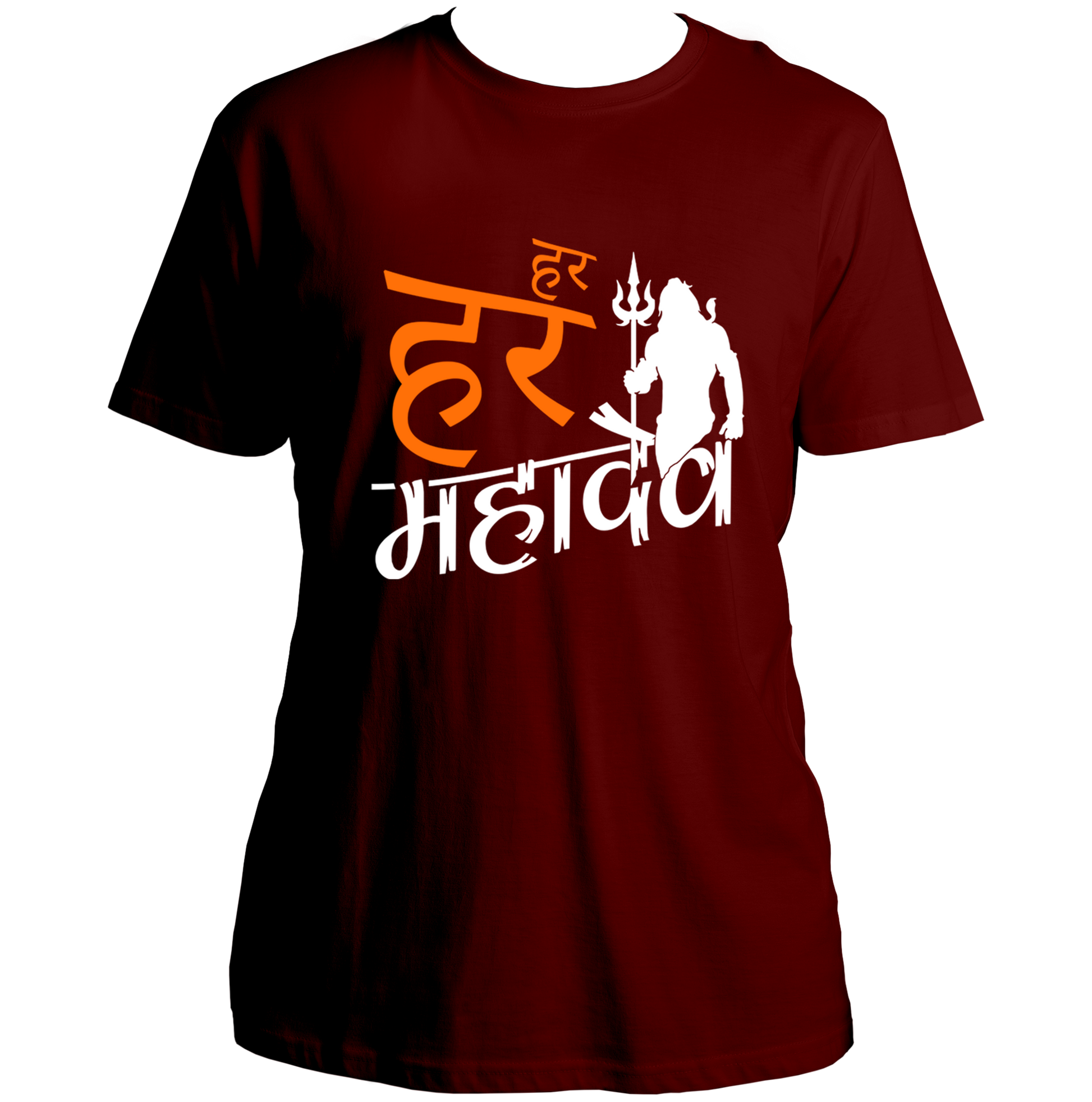 Maroon Har Har Mahadev unisex T-shirt with Lord Shiva silhouette print by Garrari