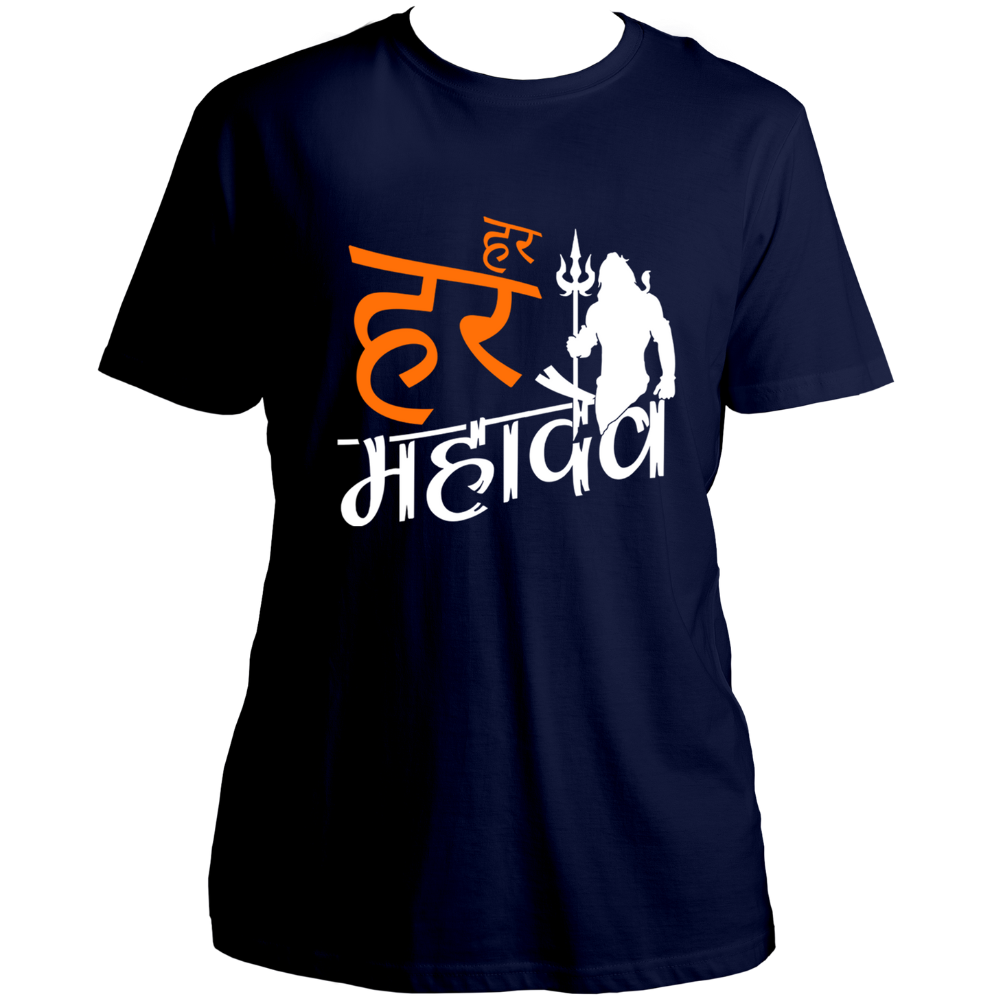 Navy Blue Har Har Mahadev unisex T-shirt with Mahadev devotional design by Garrari