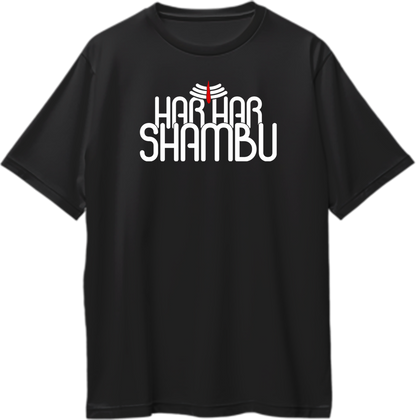 Black Har Har Shambhu oversized T-shirt with Tripund tilak print by Garrari