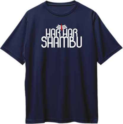 Navy Blue Har Har Shambhu oversized T-shirt with Shiva typography print by Garrari