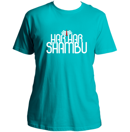 Aqua Blue Har Har Shambhu unisex T-shirt with Shiva typography print by Garrari