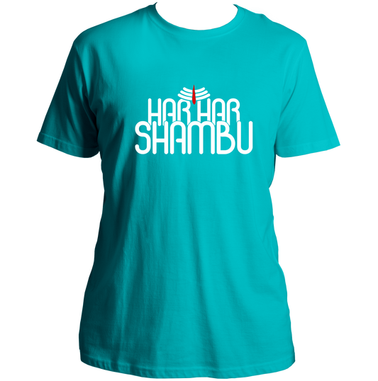 Aqua Blue Har Har Shambhu unisex T-shirt with Shiva typography print by Garrari