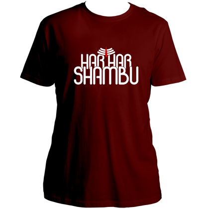 Maroon Har Har Shambhu unisex T-shirt with Tripund tilak devotional print by Garrari