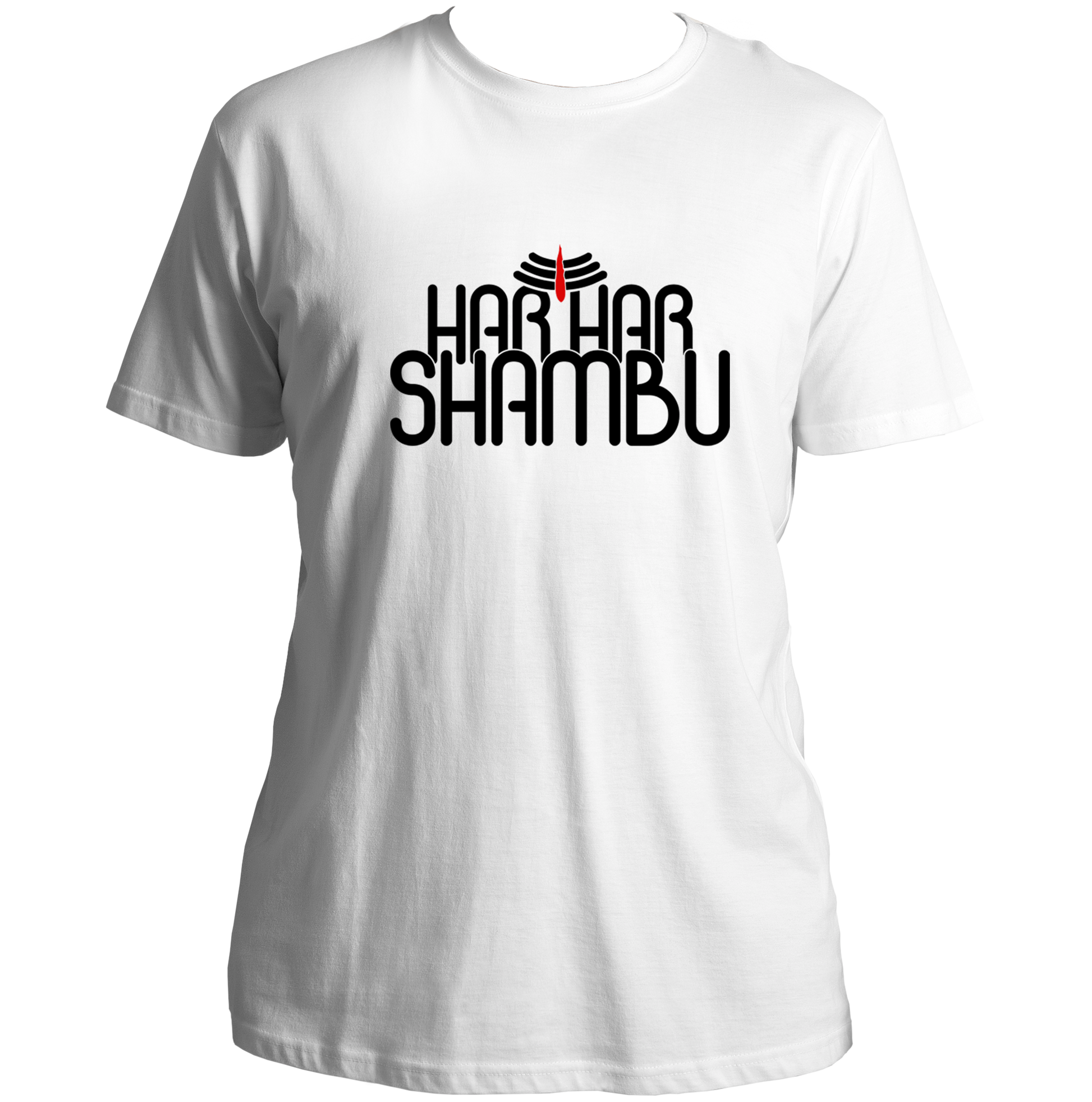White Har Har Shambhu unisex T-shirt with Mahadev typography print by Garrari