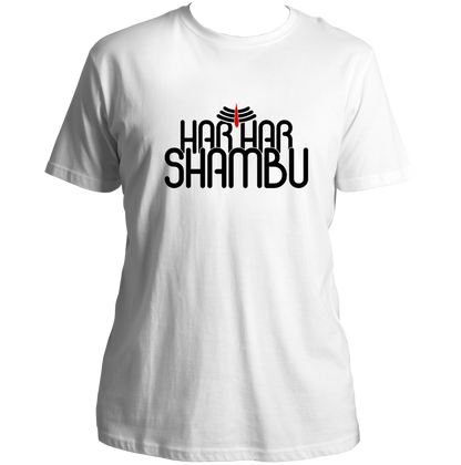 White Har Har Shambhu unisex T-shirt with Mahadev typography print by Garrari