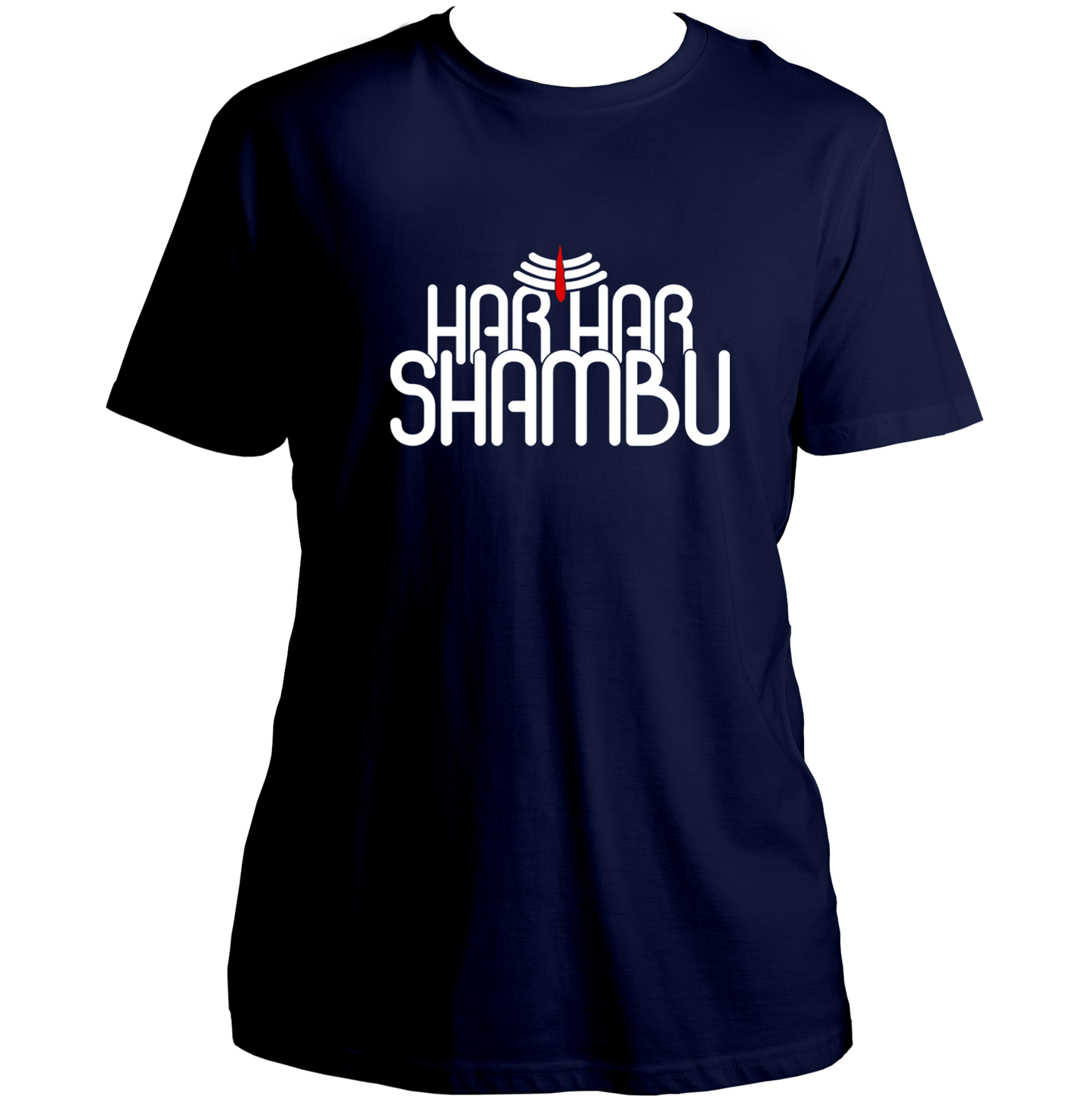 Navy Blue Har Har Shambhu unisex T-shirt with Shiva devotional typography by Garrari
