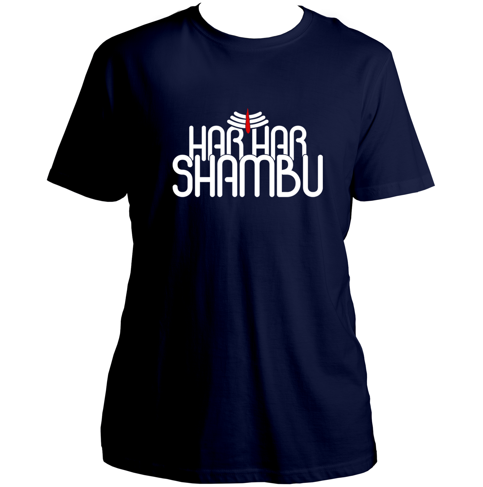 Navy Blue Har Har Shambhu unisex T-shirt with Shiva devotional typography by Garrari