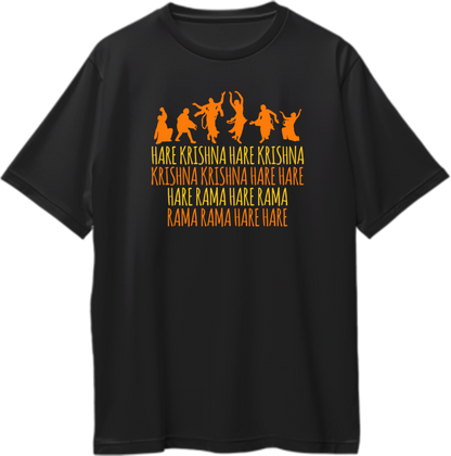 Black Hare Krishna Hare Rama oversized T-shirt with Krishna devotee dance print by Garrari