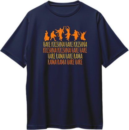 Navy Blue Hare Krishna Hare Rama oversized T-shirt with Maha Mantra artwork by Garrari