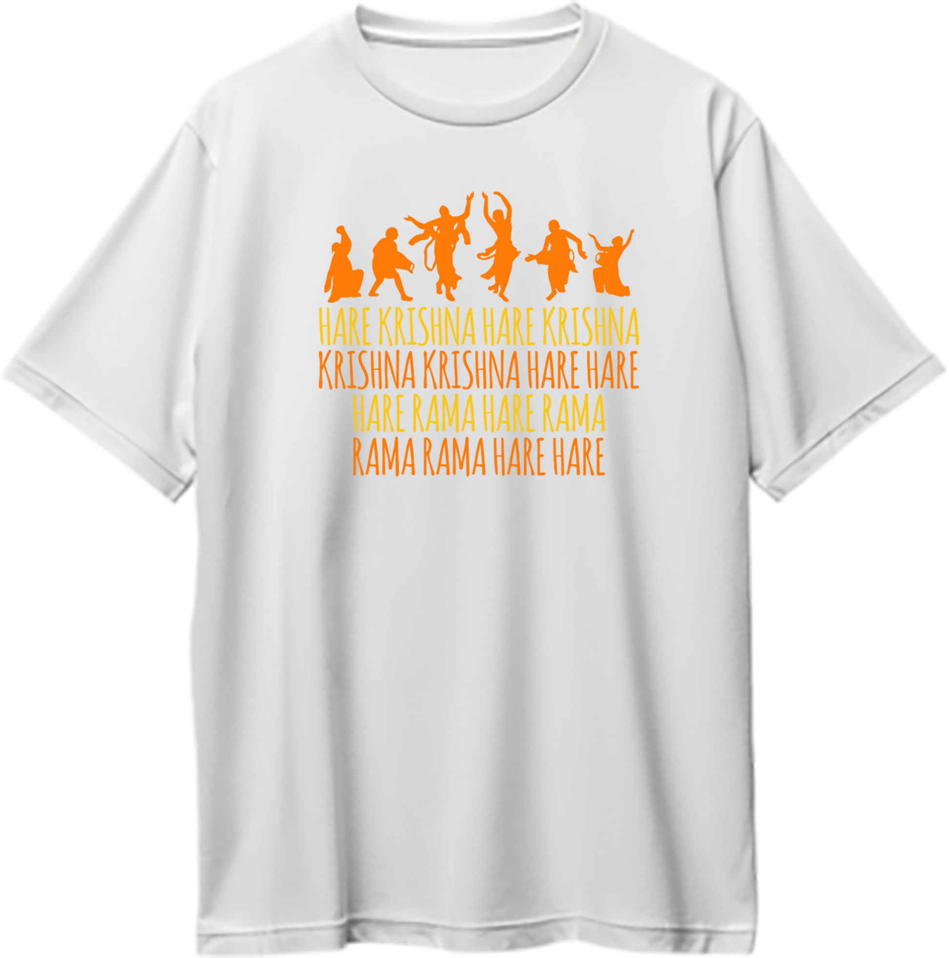 White Hare Krishna Hare Rama oversized T-shirt with dancing devotee devotional print by Garrari
