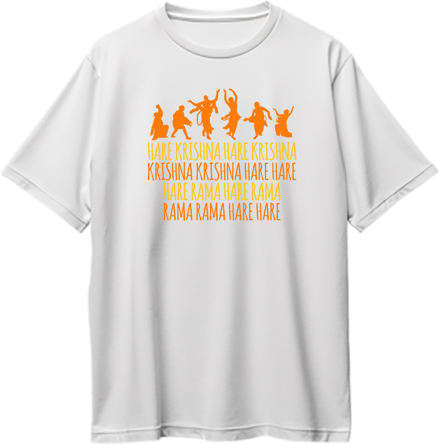 "Oversized unisex t-shirt with Hare Krishna Hare Rama mantra, devotional and spiritual Krishna apparel."