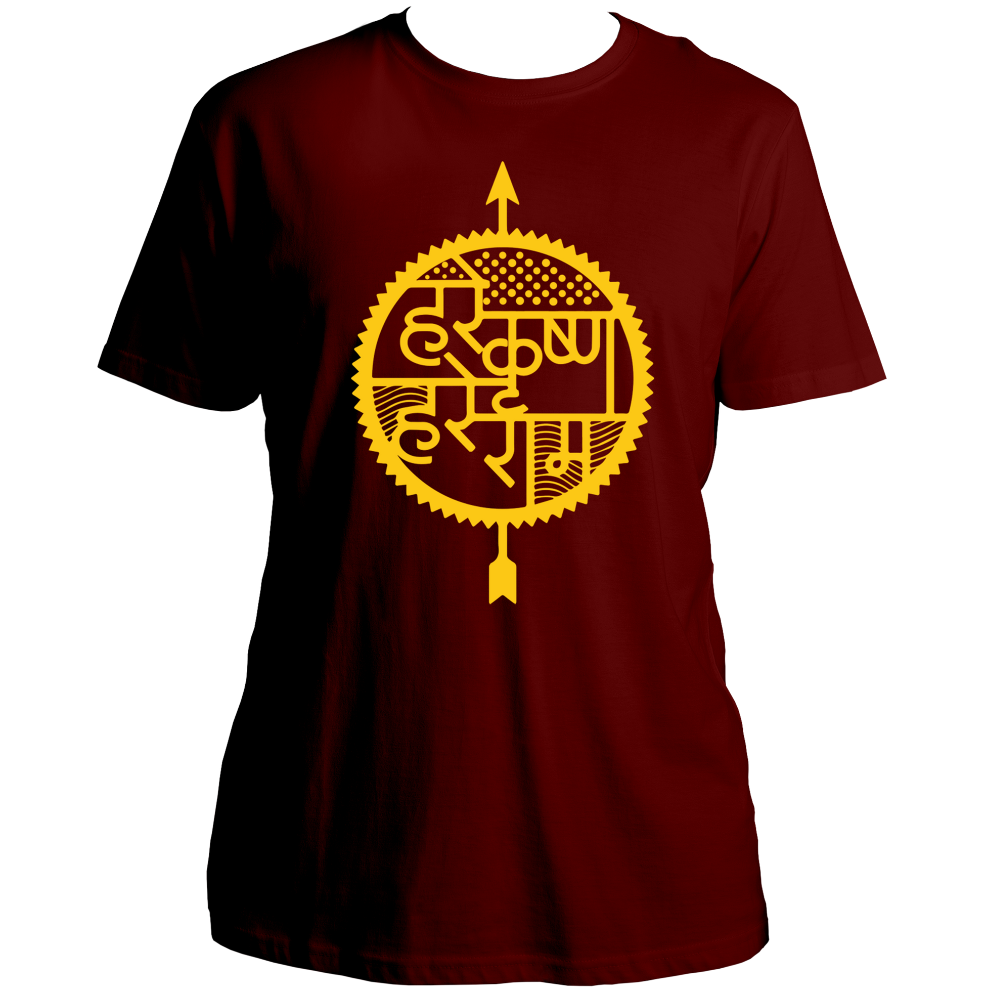 Maroon Hare Krishna Hare Ram T-shirt with Krishna bhakti print by Garrari