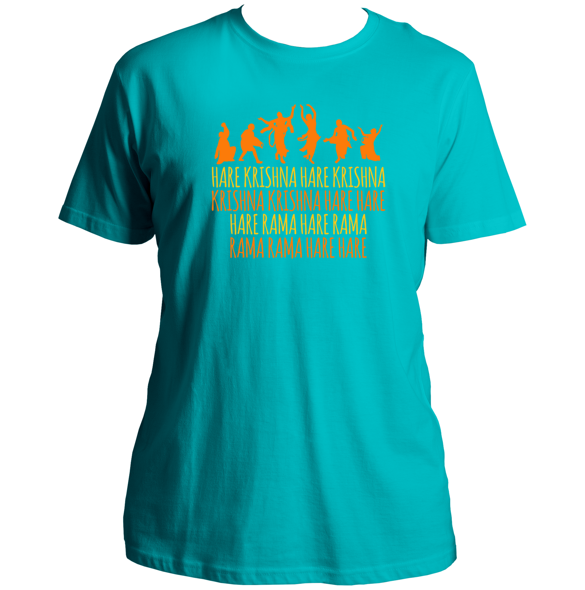Aqua Blue Hare Krishna Hare Rama T-shirt with Krishna devotional mantra print by Garrari