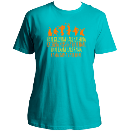 Aqua Blue Hare Krishna Hare Rama T-shirt with Krishna devotional mantra print by Garrari