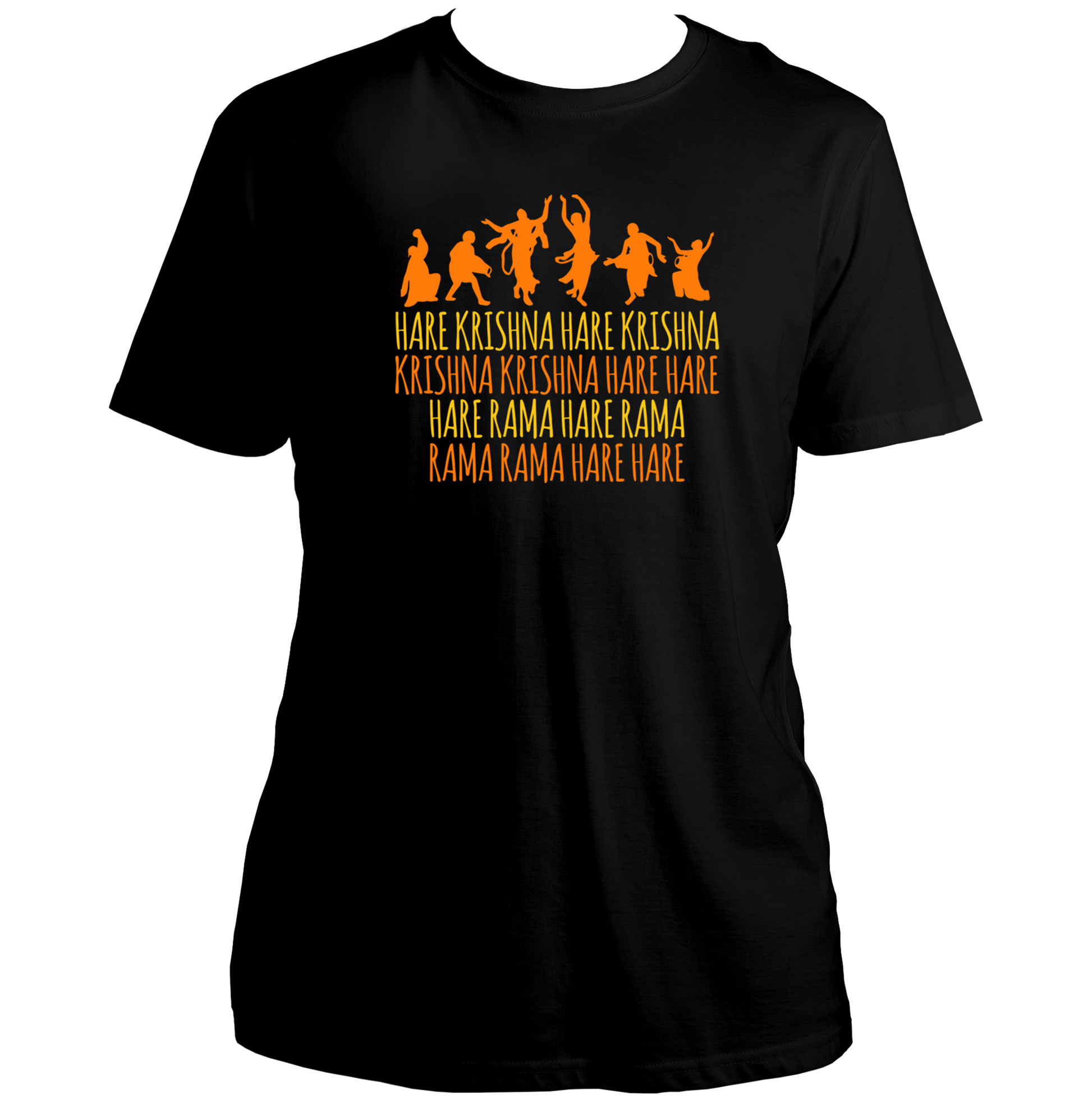 Black Hare Krishna Hare Rama T-shirt with Krishna kirtan devotee silhouettes by Garrari