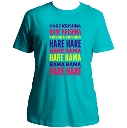 Aqua Blue Hare Krishna Hare Rama T-shirt with Krishna devotional typography by Garrari