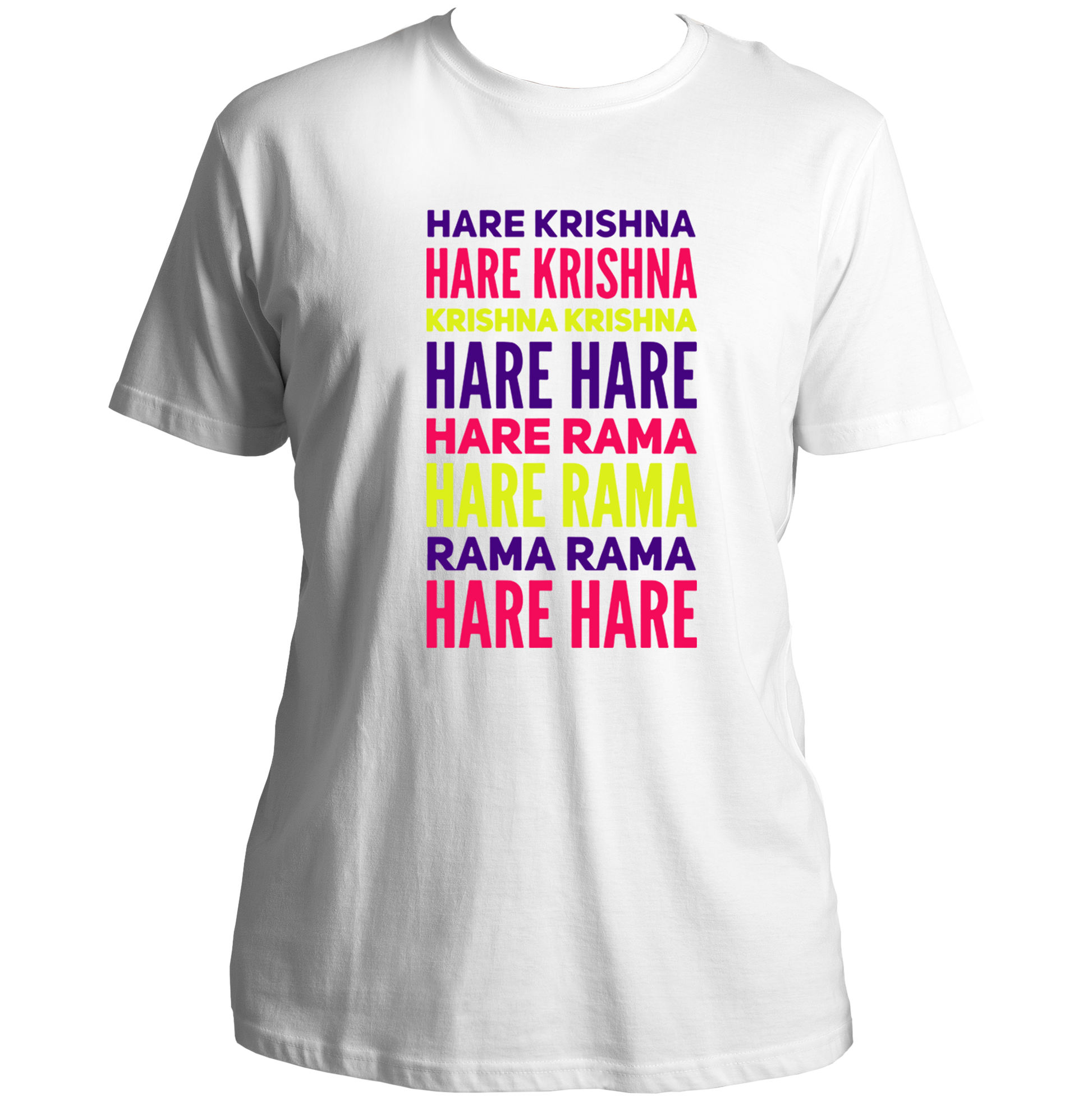 White Hare Krishna Hare Rama T-shirt with stacked devotional text print by Garrari