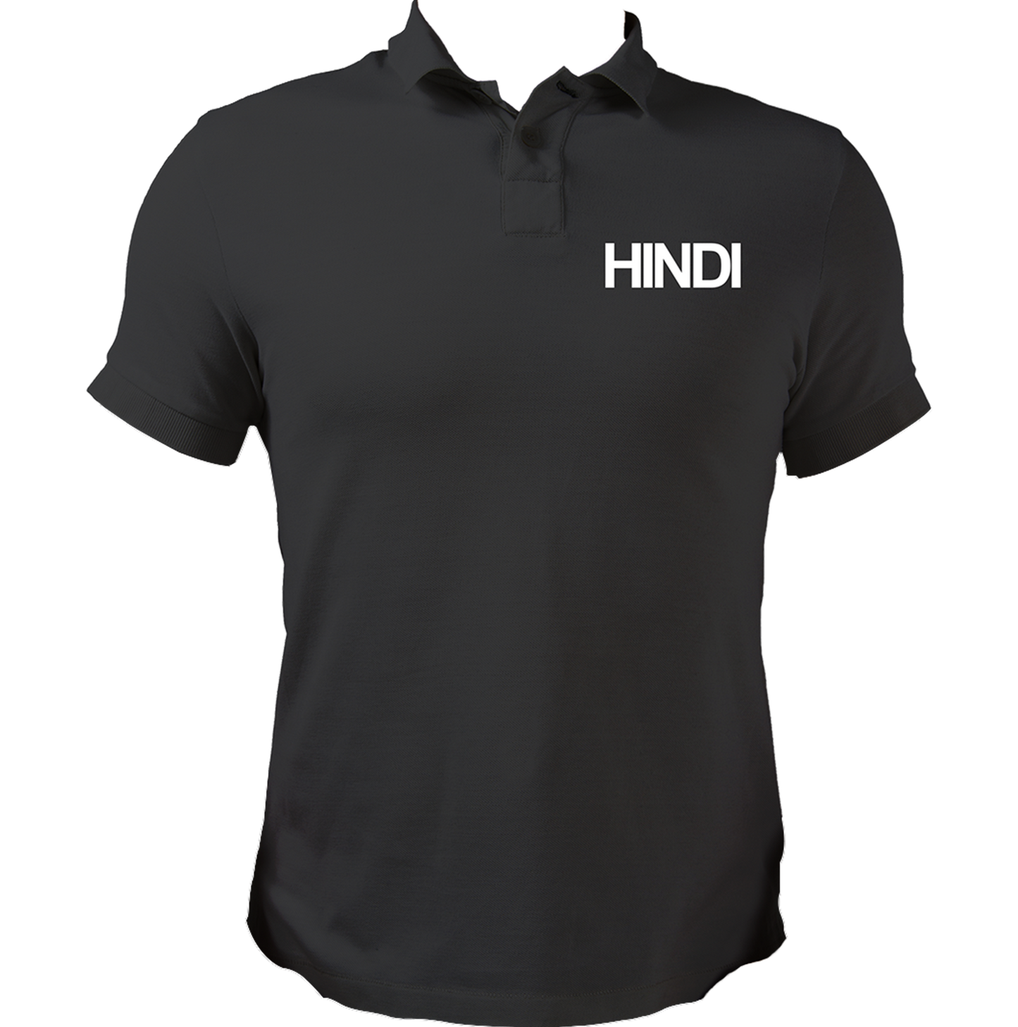 Black Hindi Matrubhasha Unisex Polo with minimal Hindi typography by Garrari