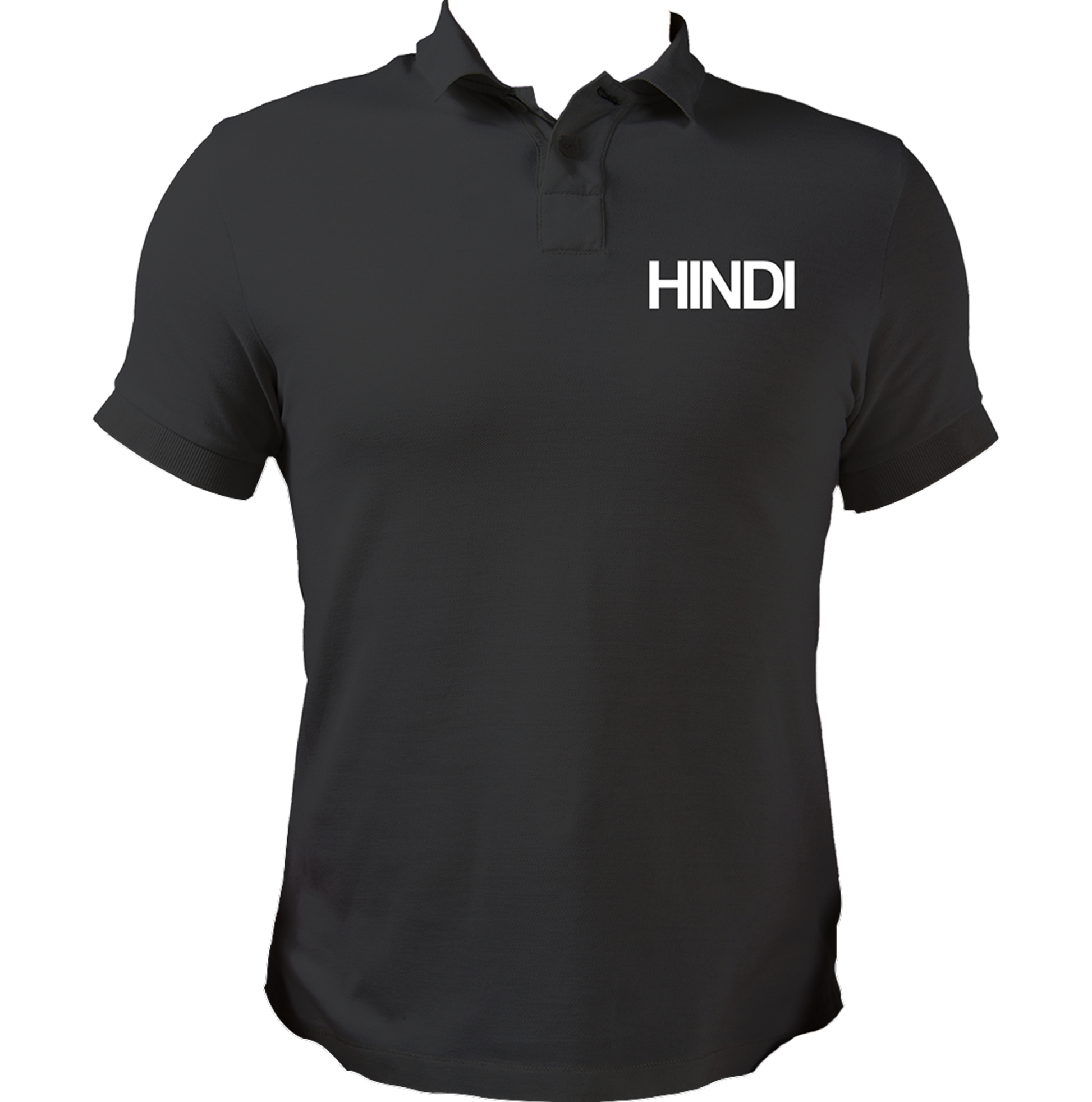 Black Hindi Matrubhasha Unisex Polo with minimal Hindi typography by Garrari