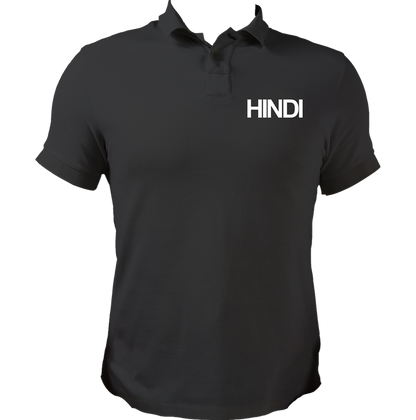 Black Hindi Matrubhasha Unisex Polo with minimal Hindi typography by Garrari