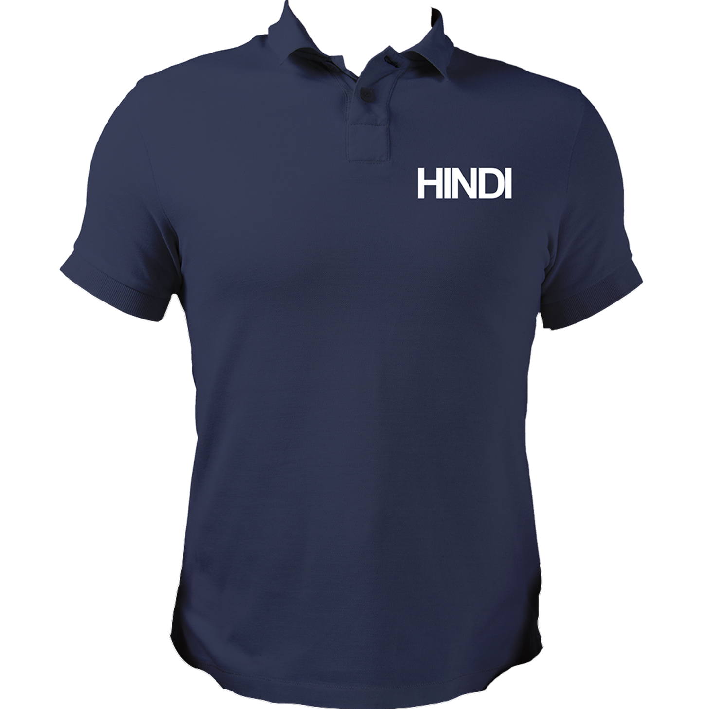 Navy Blue Hindi Matrubhasha Unisex Polo with subtle language-pride print by Garrari