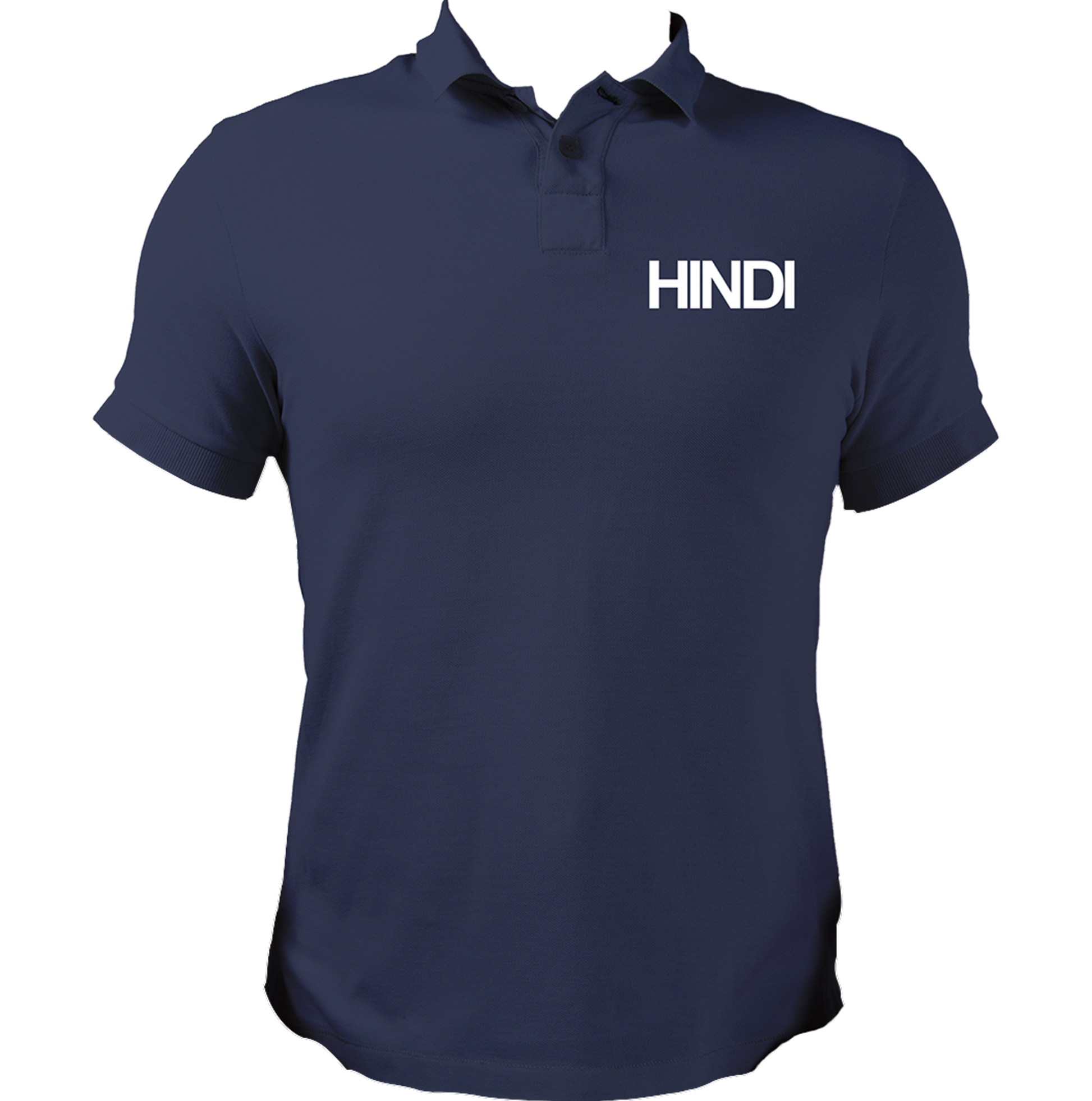 Navy Blue Hindi Matrubhasha Unisex Polo with subtle language-pride print by Garrari