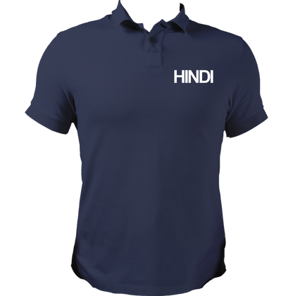 Navy Blue Hindi Matrubhasha Unisex Polo with subtle language-pride print by Garrari