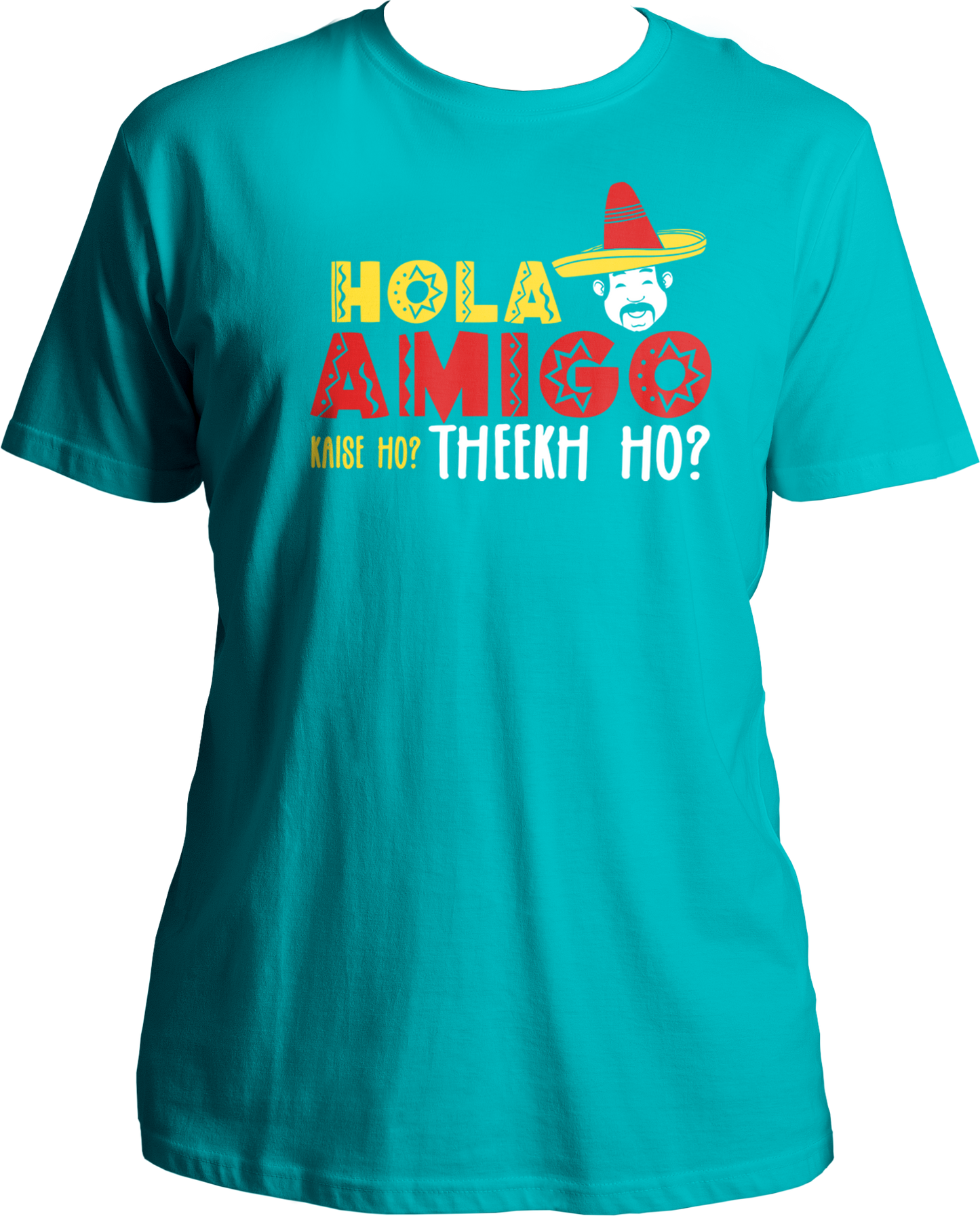 Indulge in the rhythm of Indian rap sensation Krsna's hit track with our exclusive Hola Amigo Kaise Ho? Theekh Ho? Unisex T-Shirts. Crafted from 100% pure cotton, these tees are the perfect blend of comfort and style.
