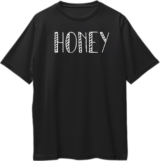 Black Honey Oversized T-Shirt with clean white English typography design by Garrari