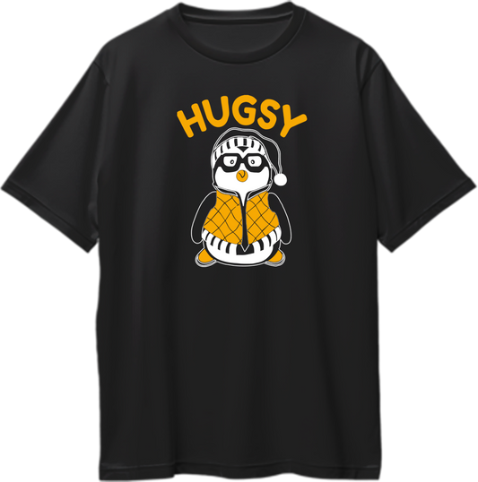 Oversized unisex t-shirt featuring Hugsy, Joey Tribbiani’s stuffed penguin from Friends.