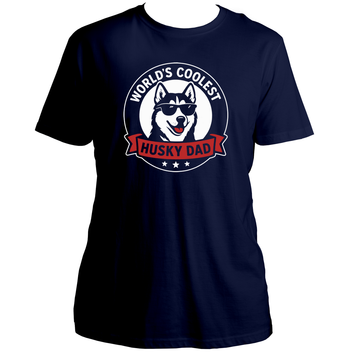 Navy Blue World’s Coolest Husky Dad Unisex T-Shirt with sunglasses Husky graphic