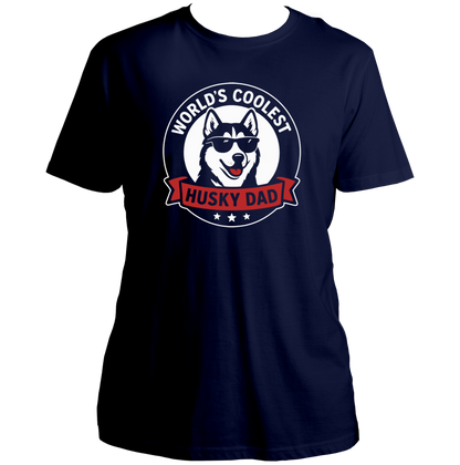 Navy Blue World’s Coolest Husky Dad Unisex T-Shirt with sunglasses Husky graphic