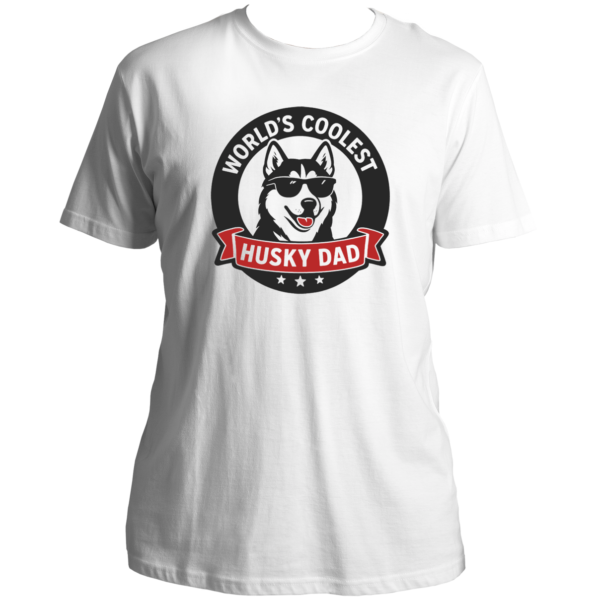 White World’s Coolest Husky Dad Unisex T-Shirt with sunglasses Husky graphic