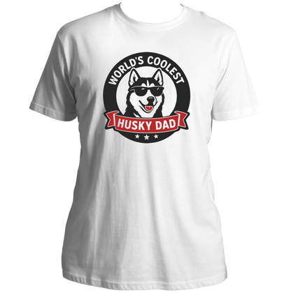 White World’s Coolest Husky Dad Unisex T-Shirt with sunglasses Husky graphic